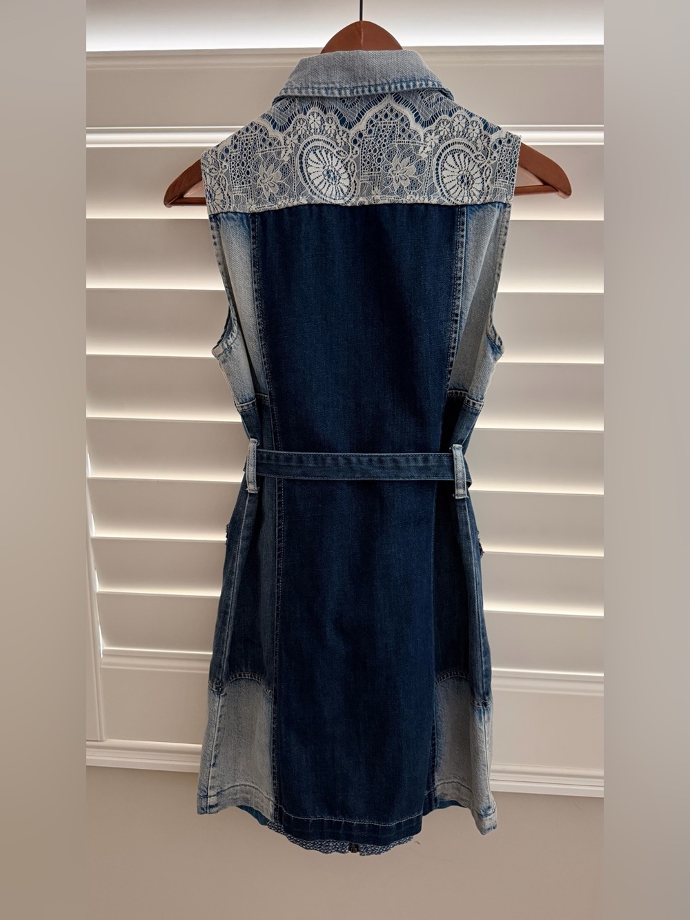 Desigual Blue Patchwork Denim Dress with Waist Tie - Picture 5 of 6